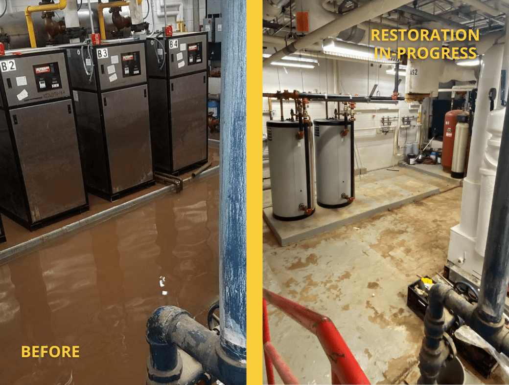 Boilers surrounded by water - BEFORE AND AFTER